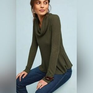 Maeve Anthropologie olive  green winterscape sweater cowl neck long sleeve SZ L